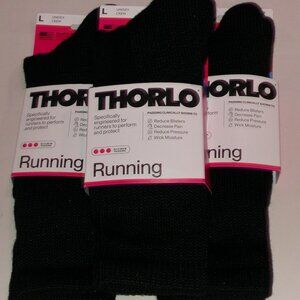 3 Pairs Thorlo Maximum Cushion Running Unisex Crew Socks Men's Large - Black